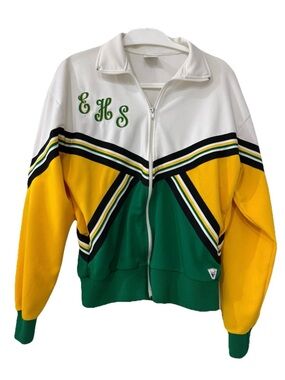 Vintage 1980s Varsity Brand USA Cheerleading Warm-Up Jacket “EHS” Green Gold